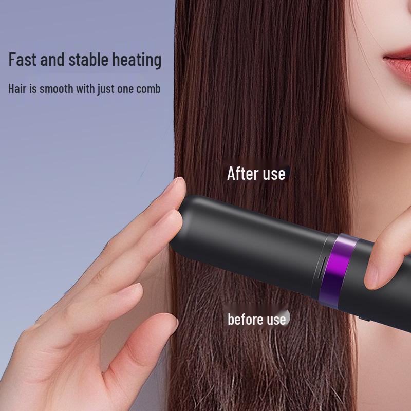 Portable Wireless USB Straightening & Curling Comb with Negative Ions - Hair-Friendly Dual-Use Mini Hair Care Tool