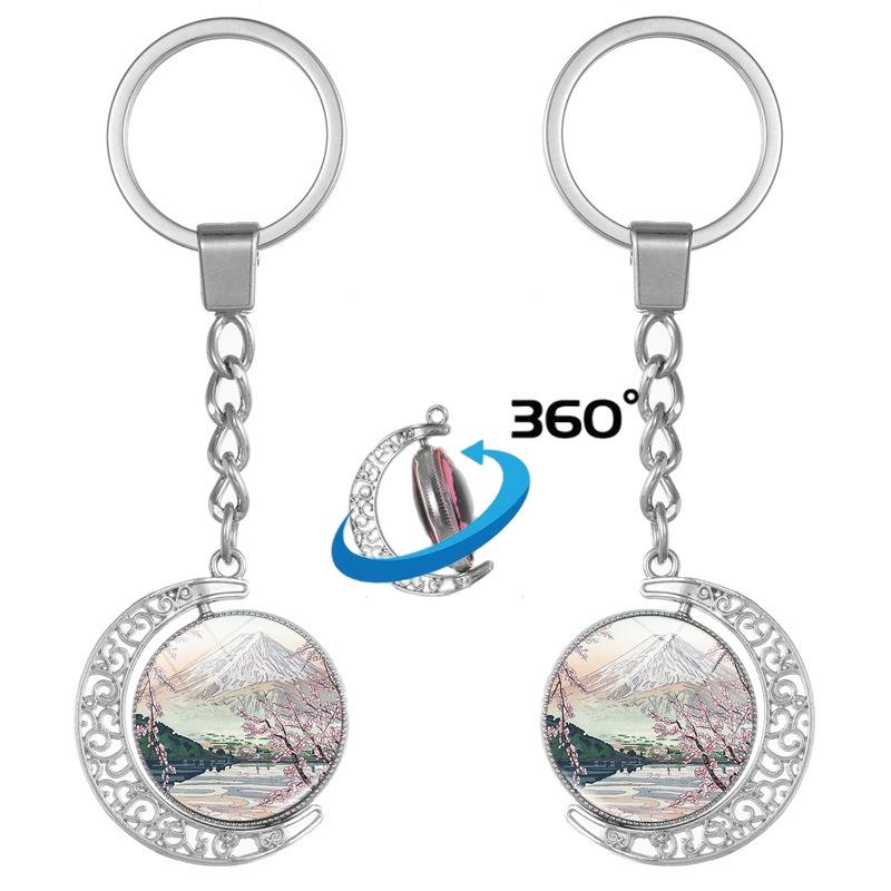 Japanese Wave Ukiyo-e Art Double-Sided Rotating Keychain Pendant