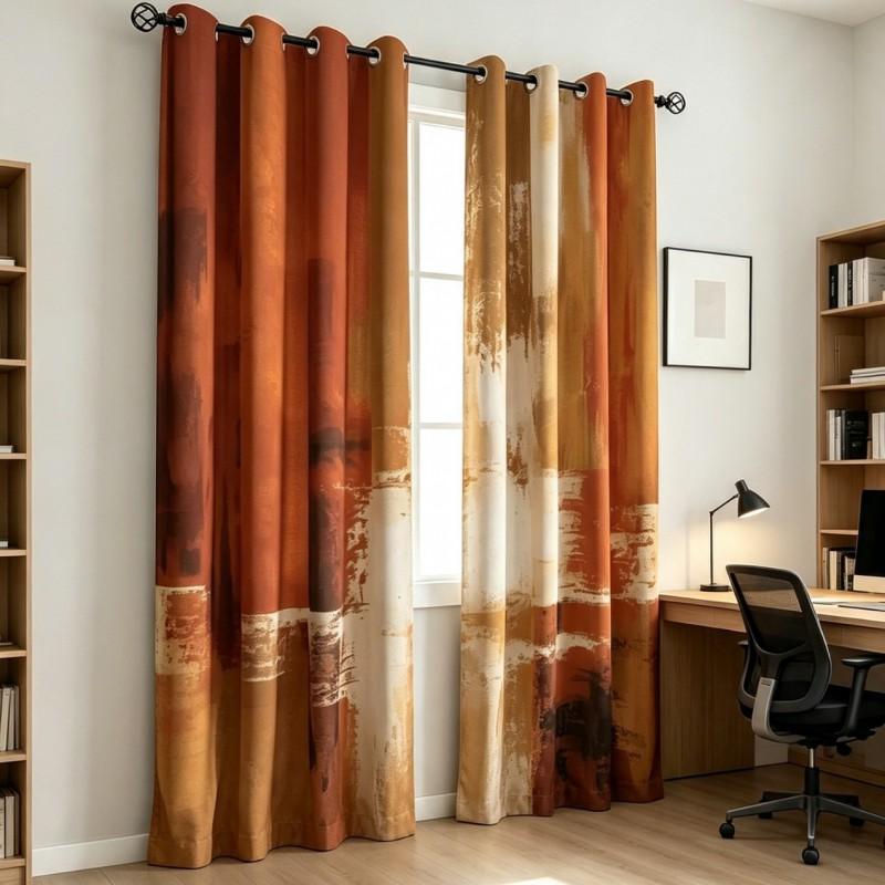 Modern Abstract Rustic Orange Blackout Curtains 2-Pack Living Room Bedroom Decor