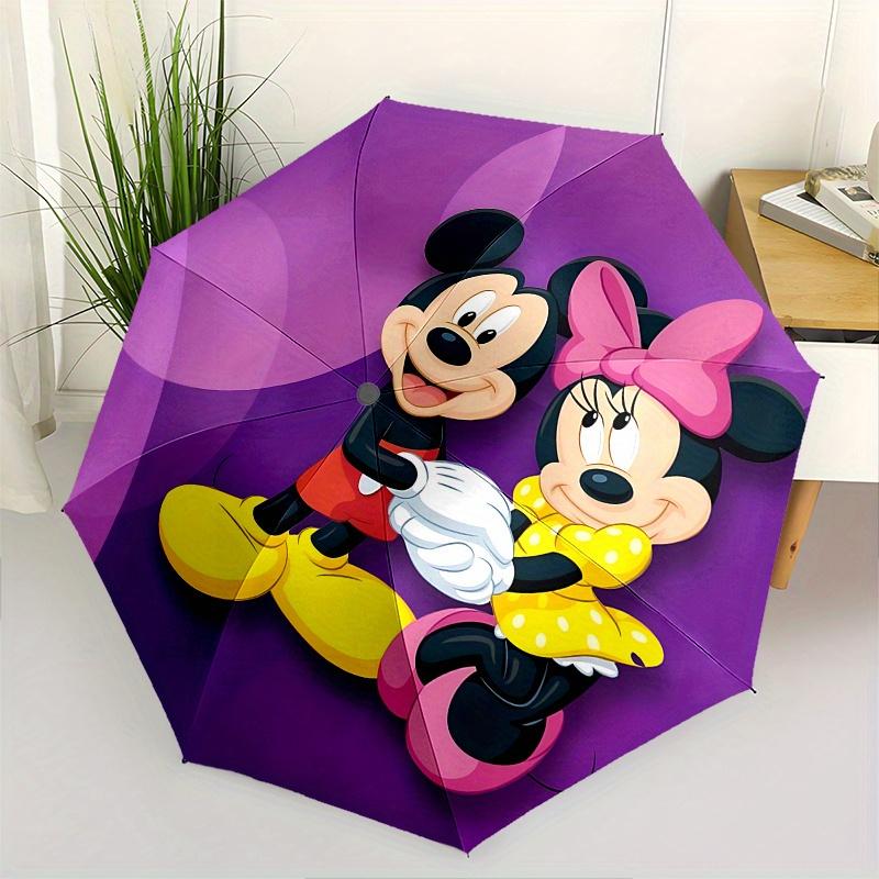 

1 Auto Open Mickey Mouse, Minnie Mouse Themed Colorful 8-rib Portable Umbrella for Men and Women, A Compact Commuting Companion Suitable for