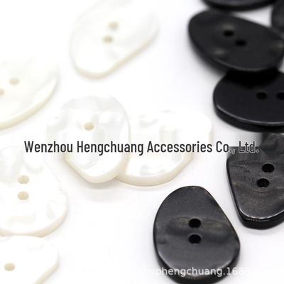 Hengchuang Resin Two-Eye Irregular Button Overcoat with Pearlescent Buttons