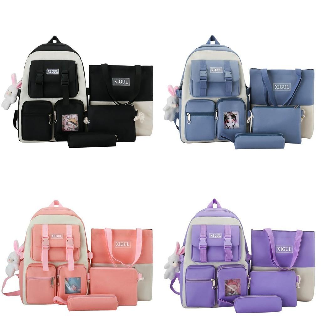 New Cartoon Style Student Backpack High Capacity Nylon Breathable Book Bag For Middle School Girls Pink Black Purple Blue