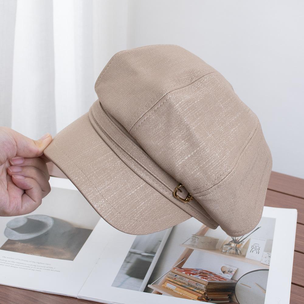 British Style Metal Buckle PU Octagonal Hat Children's Retro Trend Beret Showing Face Small Fashion Versatile Newsboy Hat