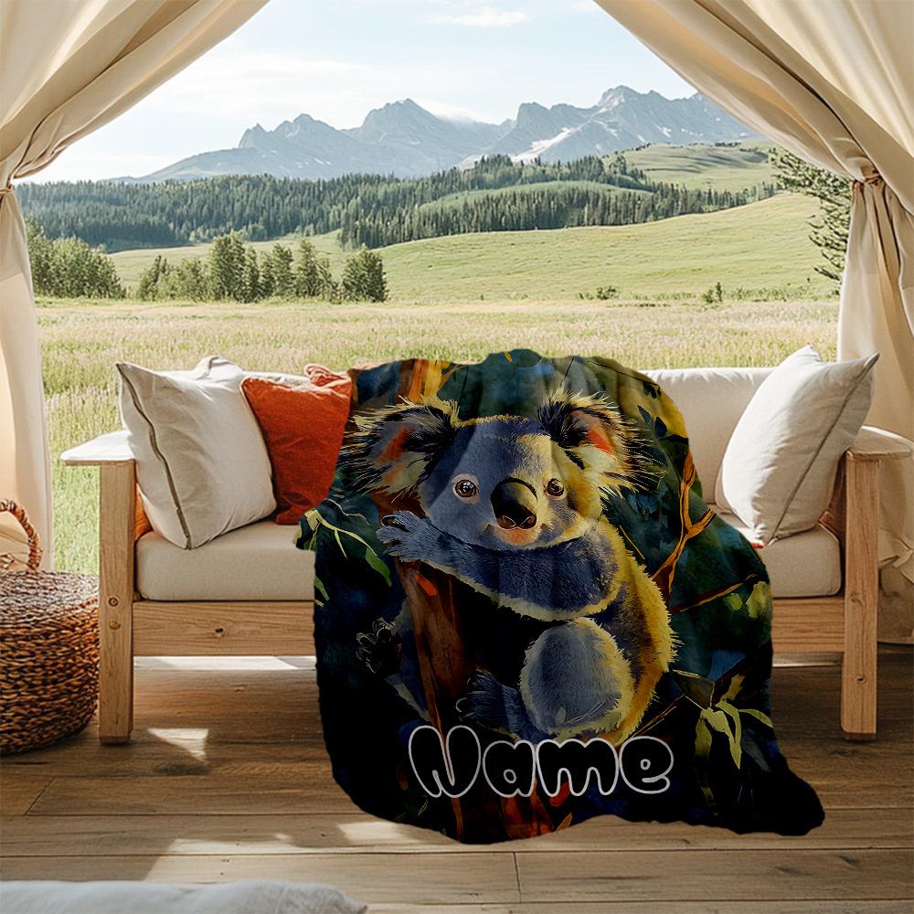 Koala Bear In Tree With Nature Background Flannel Outdoor Blanket Gift Blanket Comfortable And Soft Lightweight And Portable Suitable For All Seasons
