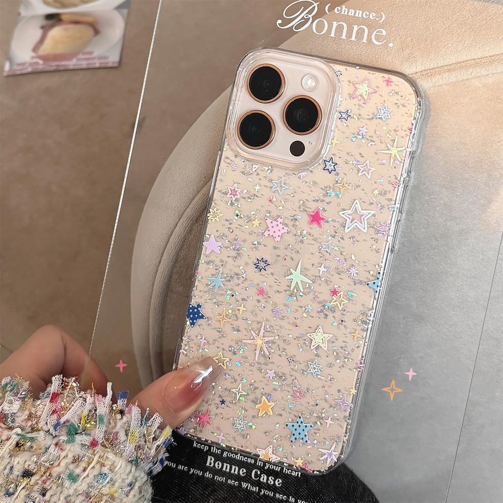 Korean style Ins Glitter Colored Stars Are Suitable for IPhone 17pro Max Phone Cases 16iphone15 Transparent 11