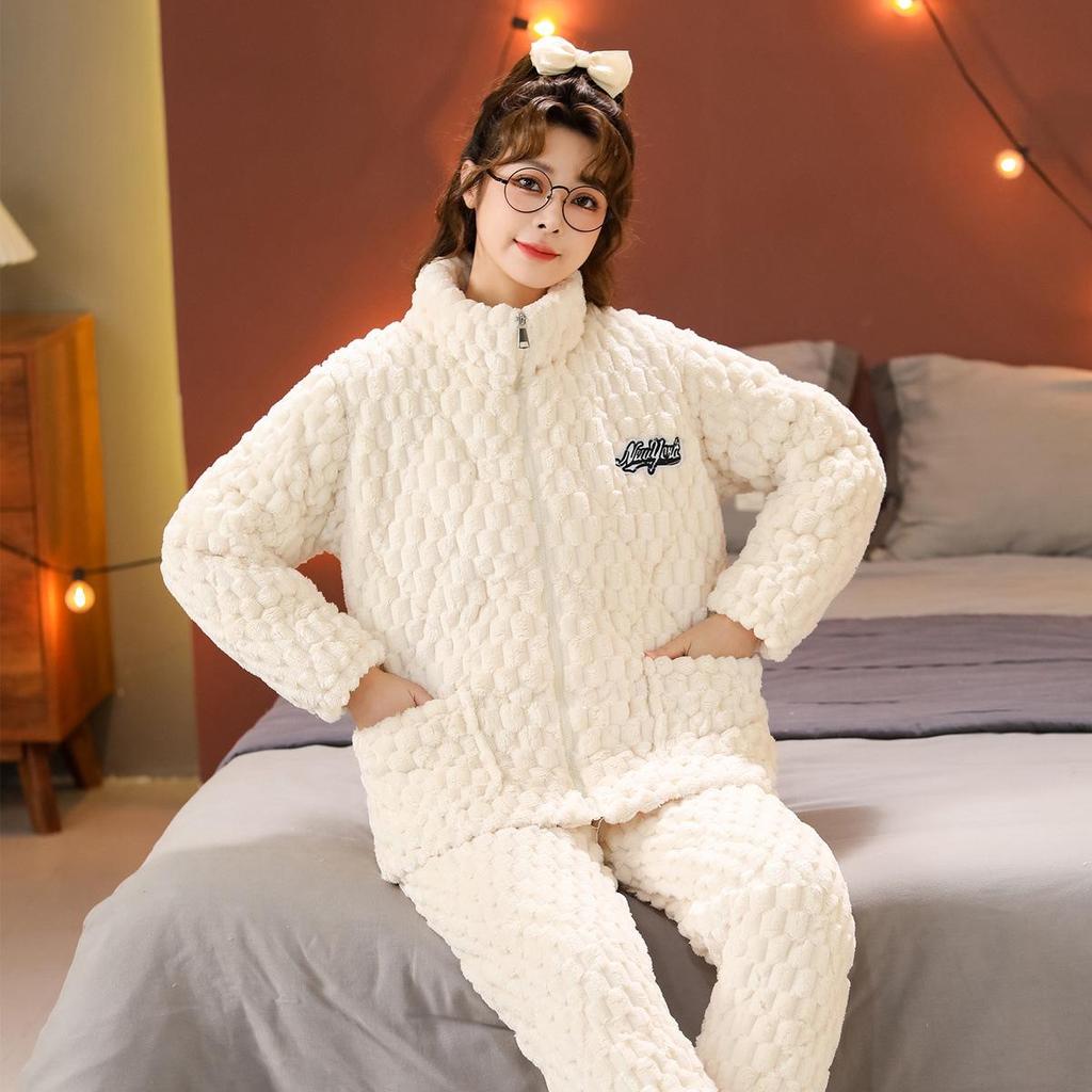 Women's Quilted Fleece-Lined Winter Pajama Set - Plus Size, Cute, Thick, Round Neck Homewear.