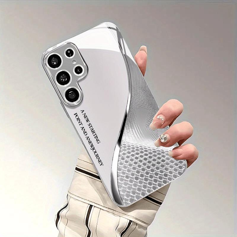 Minimalistisches gebogenes Buchstabenmuster Glas Handyhülle geeignet für Samsung Galaxy S26 S25 S24 S23 S22 S21 S20FE/Ultra/Plus sturzsicher