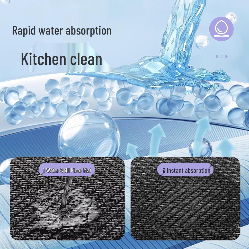Non-Slip Waterproof Kitchen Floor Mat with Oil & Water Absorption, Stain Resistant, Long Strip Design