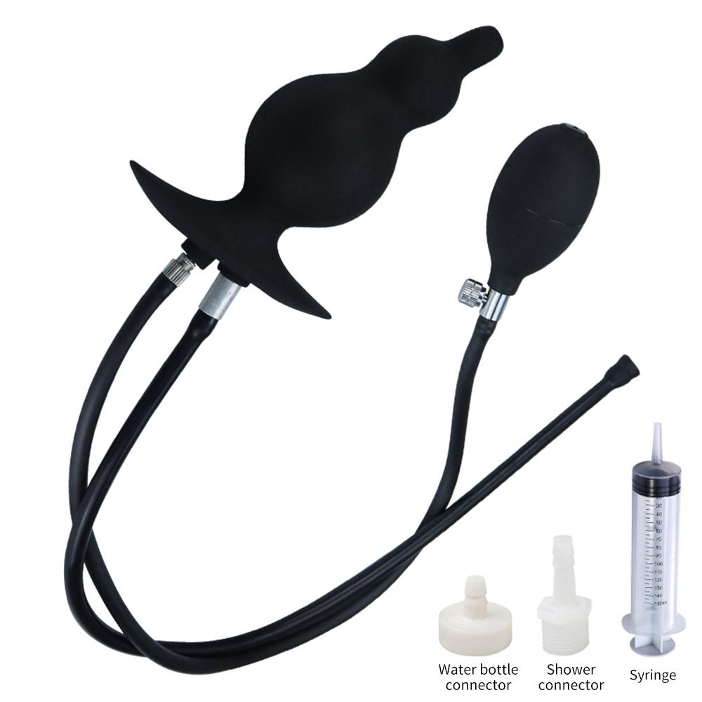 Water Spray Inflatable Anal Plug Anal Enema Cleaner Anal Expander Rear Court Pull Bead Anal Plug Adult SM Alternative Sex