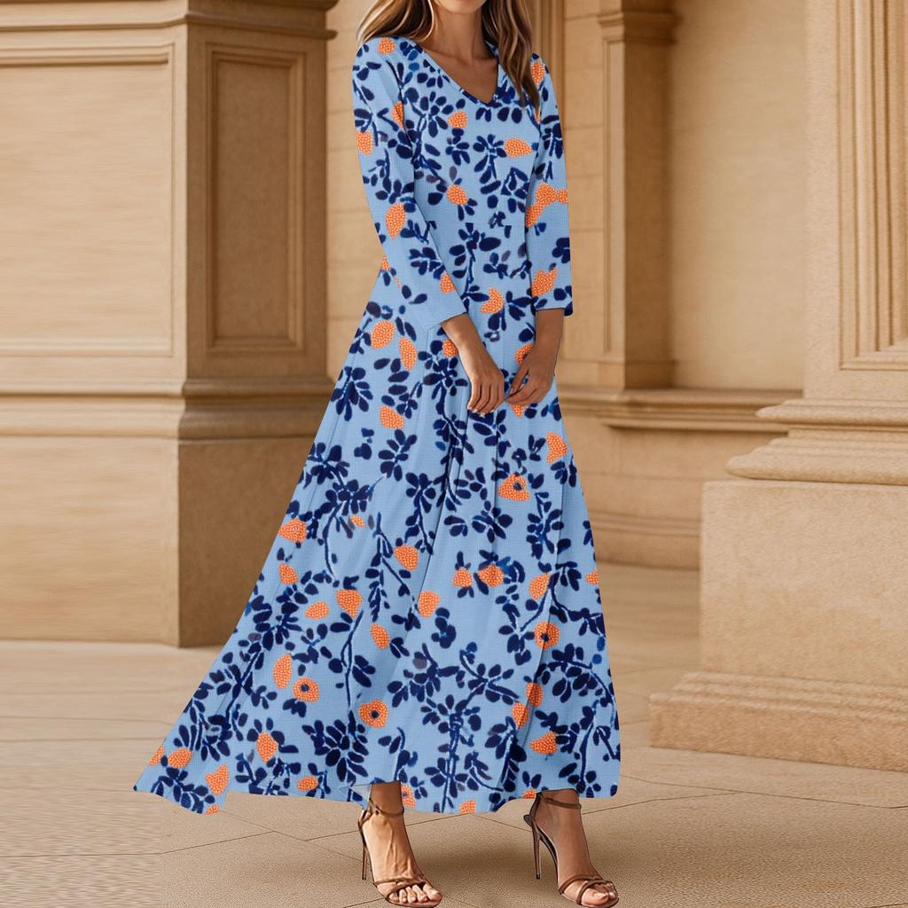 Women's Three-quarter Sleeves Fashionable Floral Print Loose Casual Comfortable Dress
