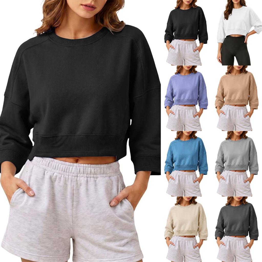Women's 3/4 Sleeve Neck Casual Sweatshirt Loose Fit Color