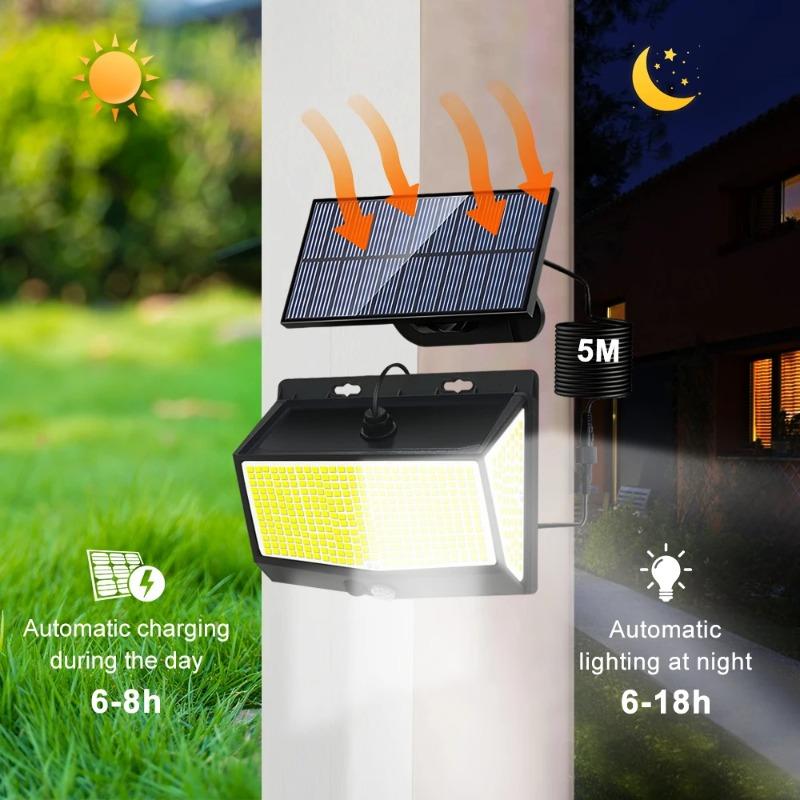Solar Motion Lights Outdoor 468LED 3 Modes Solar Fence Lights Waterproof Solar Security Lights Yard Door Patio Garage Step 180° Lighting Angle