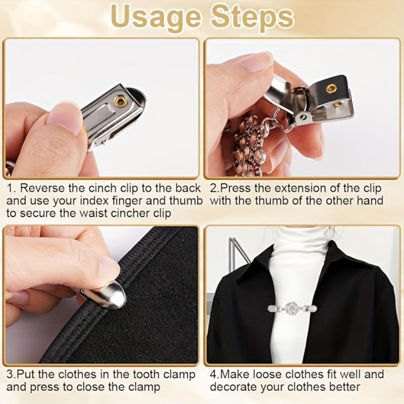 4Pcs Vintage-Inspired Waist Cincher Clips for Women - Adjustable Metal Brooches for Dresses Shirts Shawls Secure Hold Zinc Alloy