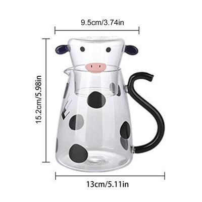 Cow Shaped Glass Water Pitcher with Detachable Cup 500ml Capacity Borosilicate Milk Carafe for Home Hotel Beverage