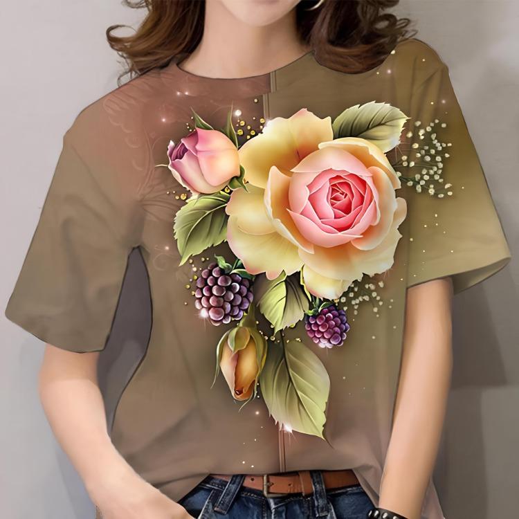 Women's Casual Oversized T Shirt Y2K Harajuku Floral Print Short Sleeve O Neck Daily Tees Tops Luxury Blouse