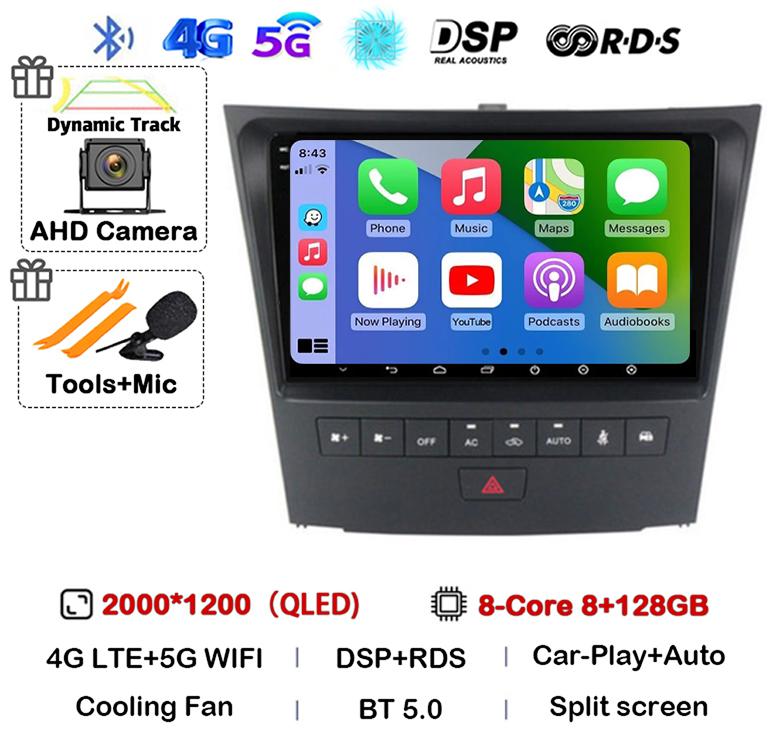 Android 14 Carplay For Lexus GS300 S190 GS350 GS400 GS430 GS450h GS460 GS 300 III 3 350 2004-2011 Car Radio Multimedia Stereo 4G
