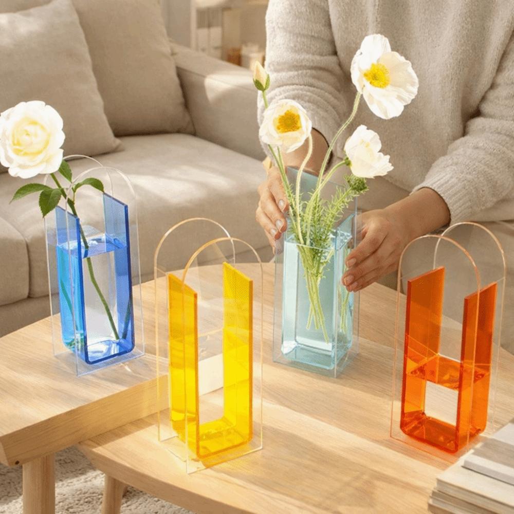 Transparent Acrylic Vase Geometric Flower Container Minimalist Flower Vase  Tabletop Decoration