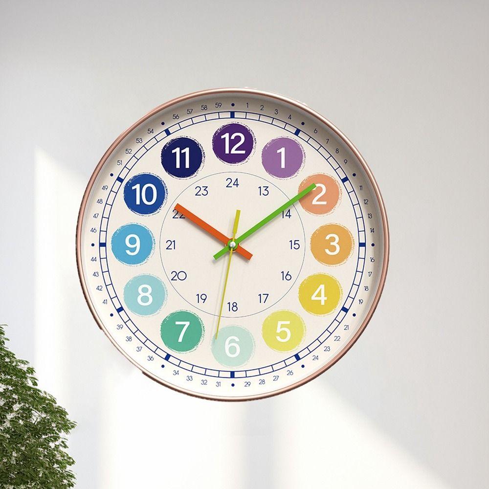 Round Electronic Color Clock Mute Learning Wall Hanging Clock  Early Education Learning