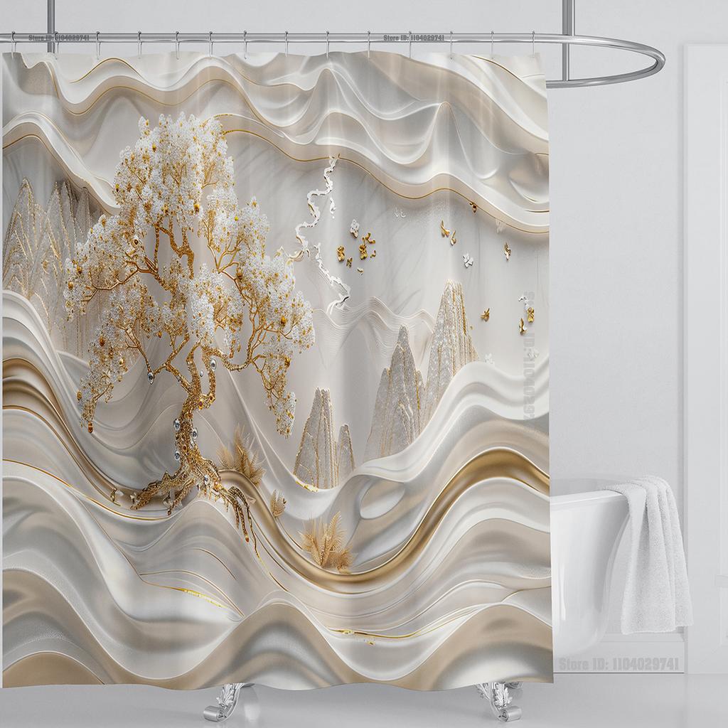 3D Stereo Beautiful Flower Printing Bathroom Curtain Waterproof Polyester Shower Curtain Home Decoration Curtain with Hooks