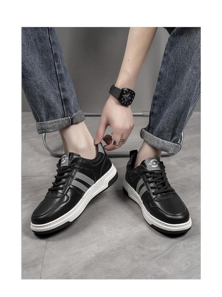 Men's Genuine Leather Sporty Flat Shoes - Autumn Fashion White Casual Shoes, Versatile Trendy Forrest Gump Style