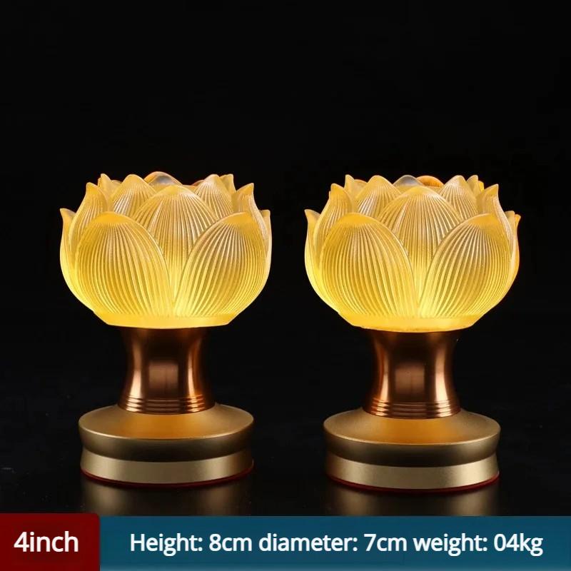 Лотосовая лампа Лампа Будды Бодхисаттвы Передняя лампа Будды Хрустальная лампа для божественного столика Домашняя перезаряжаемая светодиодная лампа в виде лотоса Долговечная лампа Set of 2&USB