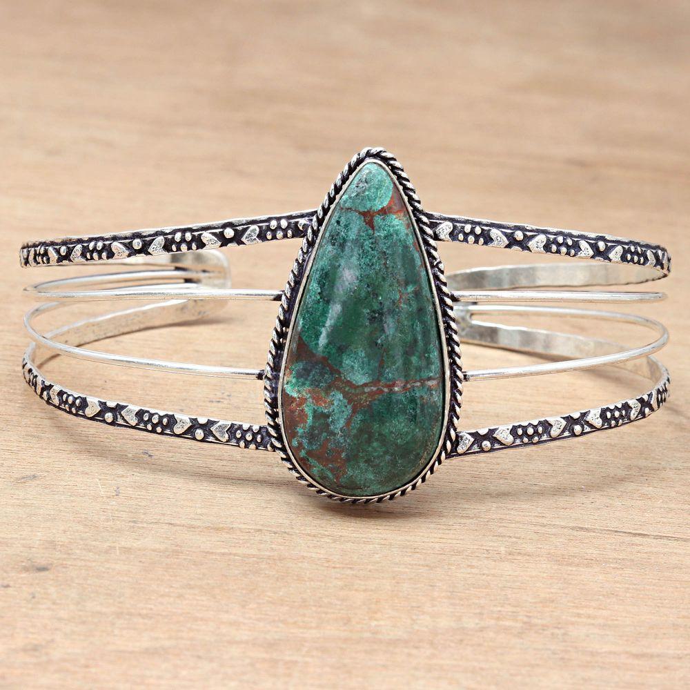 Chrysocolla Gemstone Antique Silver Jewelry Cuff Bracelets 7''Adjustable