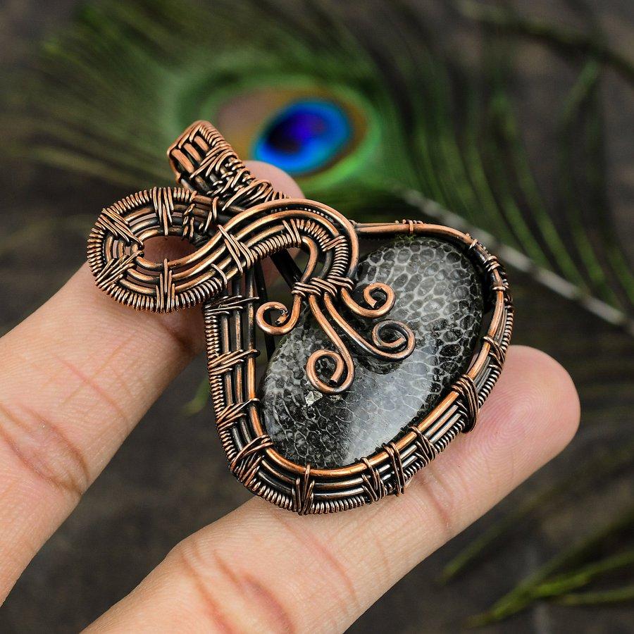 Stingray Coral Handmade Copper Wire Wrap Jewelry Pendant 2.17" A8h74