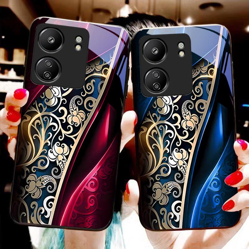 Jinmai Rød Lilla Til Xiaomi Redmi 13C Note13 12 Pro Plus 5G Note 9 13T Pro POCO X6 F5 F6 Sort Hærdet Glas Telefoncover