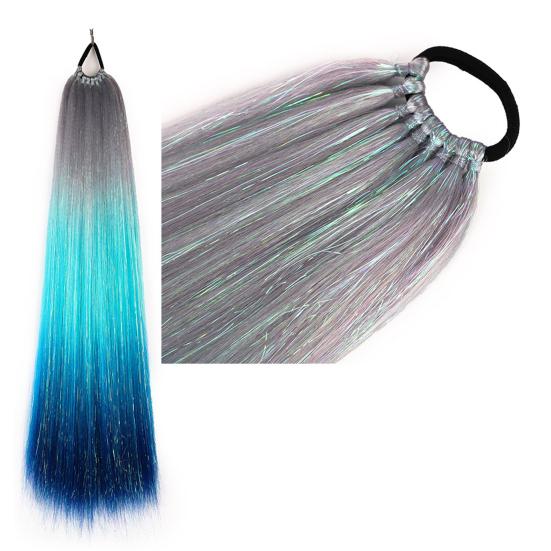 Kolorowy długi kucyk dla kobiet z gumką do włosów Brokatowy naturalny wygląd puszysty owinięty wokół gradientowego koloru prosty kucyk syntetyczny do włosów