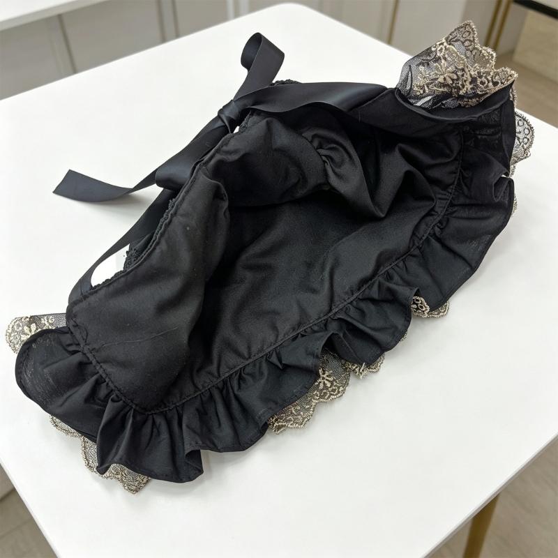 Gekräuselte Spitzenhaube mit Blumenstickerei und faltbarem Design für Cosplay, Anime-Maid und Theaterkostüm-Styling