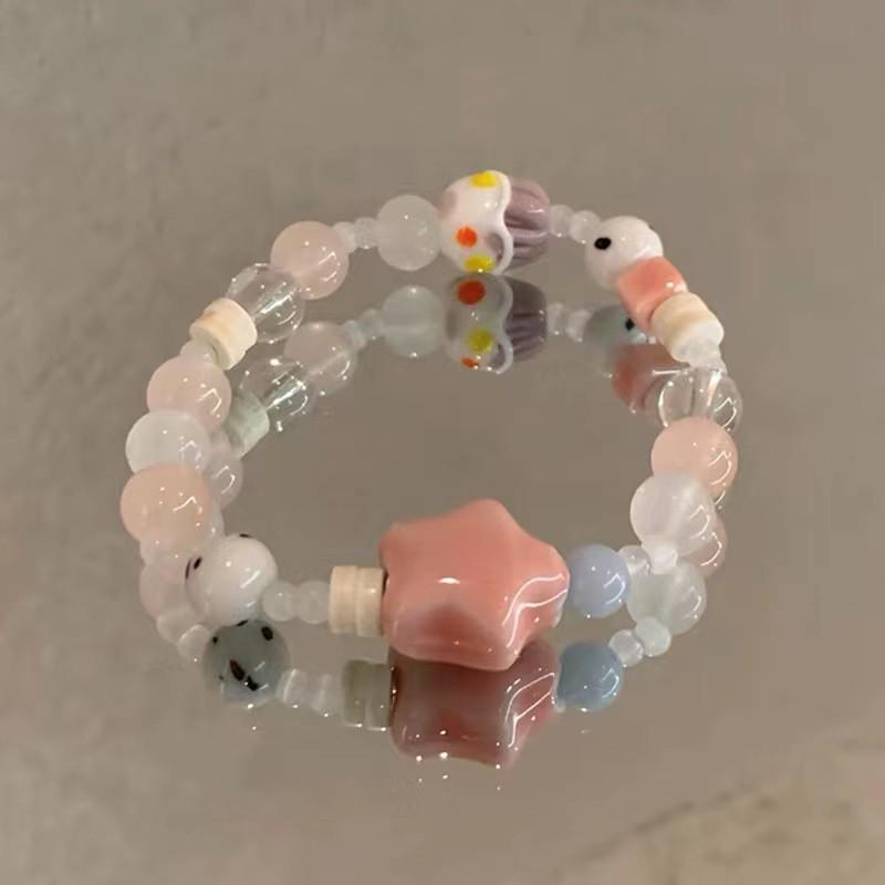 Dopamine Pink Elephant Ceramic Beaded Bracelet for Women: Unique, Sweet, and Versatile Design, Perfect for Students and Girlfriends.