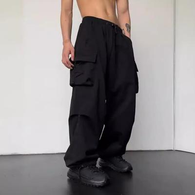 Yousheng Herren Casual Cargo Hose Hip Hop Baggy Hose mit Taschen Low-Rise Elastischer Bund Kordelzug Lockere Hose für Frühling Herbst Straße Reise