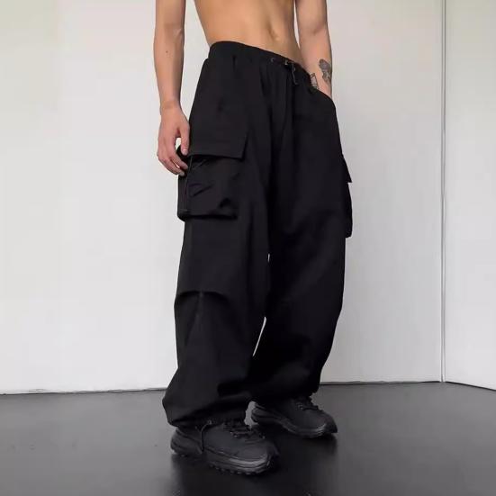Pantaloni Cargo Casual da Uomo Hip Hop Larghi con Tasche Vita Elastica a Vita Bassa Coulisse Pantaloni Larghi per Primavera Autunno Strada Viaggio
