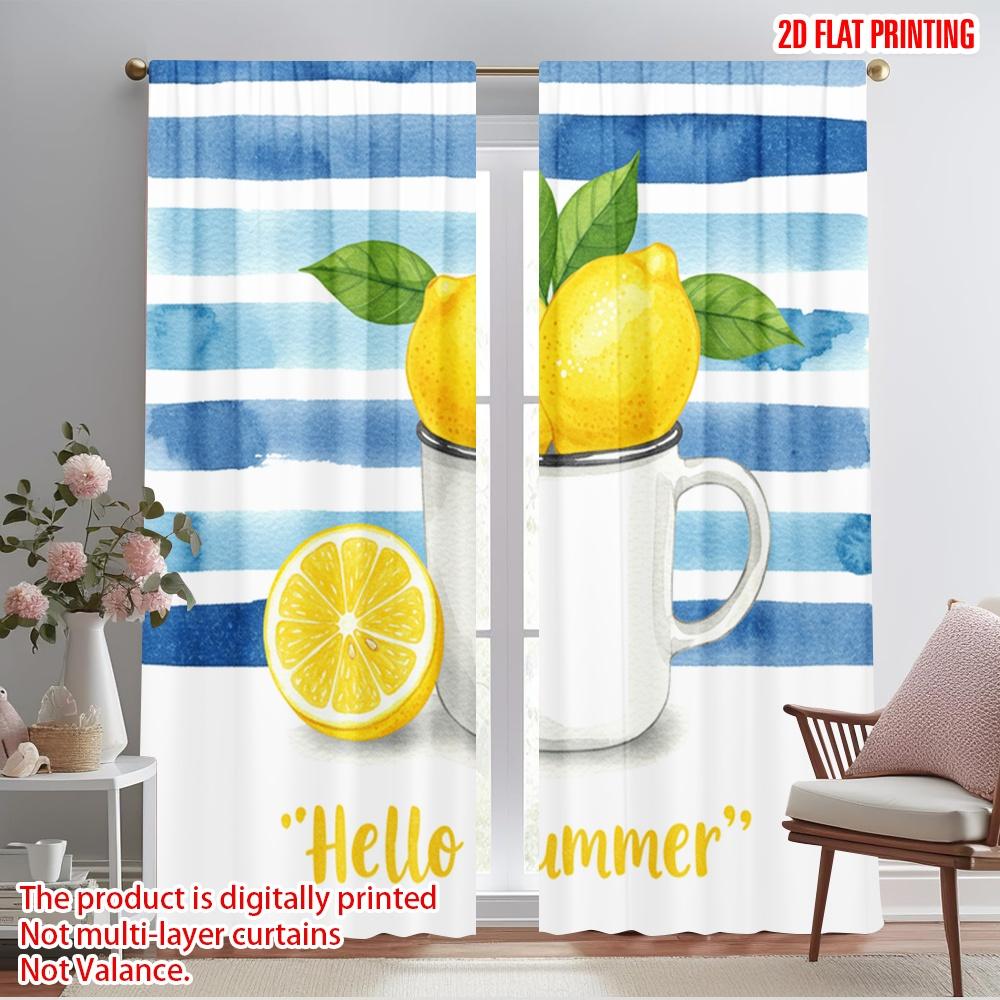 

2pcs 2D flat printing Party Curtain Lemon Summer Watercolor Polyester Without Electricity Family Party Perfect for Living Room 52.50×116.00 CM 2pcs