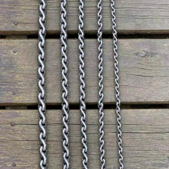 Sturdy Ribbed Chain Cowhide Handle Stainless Steel Anti-Bite Leash for Medium to Large Dogs