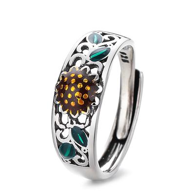 Enamel Sunflower Ring Female Personal Drops Craft Ring 