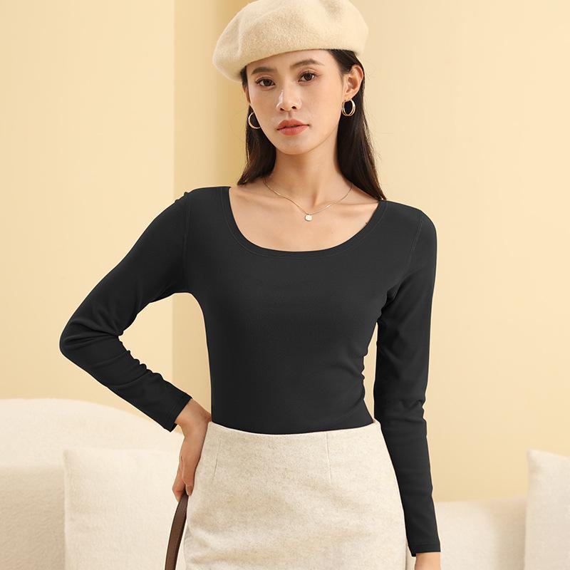 

Женская рубашка с кокосовым маслом: Простой однотонный, приятный для кожи, универсальный, с круглым вырезом, утягивающий топ для осени/зимы. Inner pressure line round neck, XXL