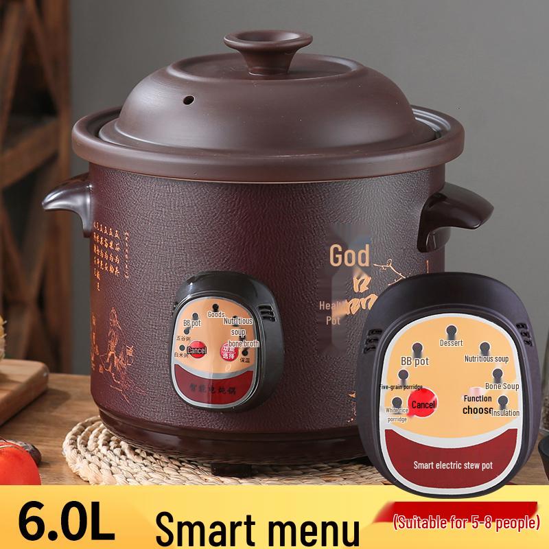 In Stock Fully Automatic Electric Stew Pot: 2.5-6L Ceramic Multi-functional Clay Pot for Soups, Porridge, and Health Cooking
