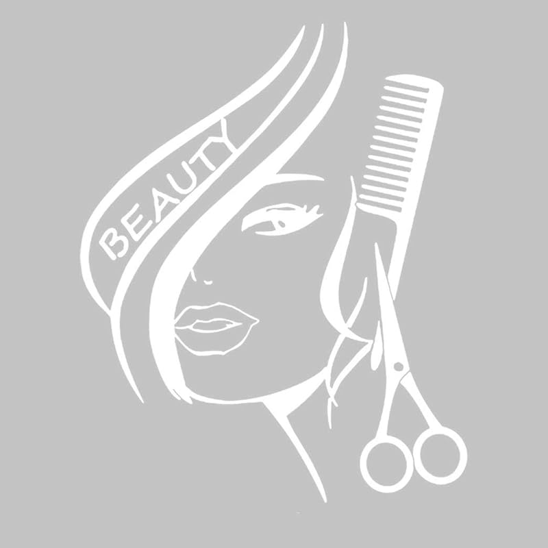 BIBITIME Modern Fashion Beauty Girl Cut Hair with Scissors Comb Barber Shop Wall Decal Window Sticker Hairdressing Salon Creative Personality Vinyl