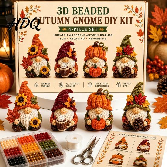 Malé dekorativní zvířecí sošky Miniaturní 3D korálkový DIY set Malý řemeslný gnóm Kreativní 4balení Nápad na dárek Korálkovací sada skřítků s návodem Ručně vyrobené