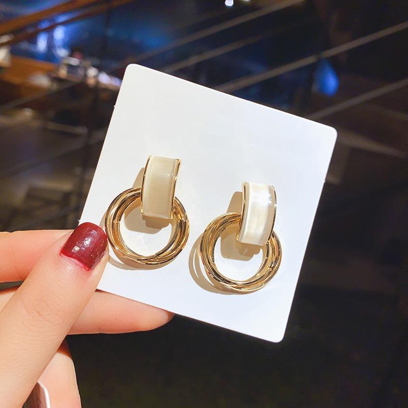 Silver Needle Korea Dongdaemun Temperament New Earrings Geometric Opal Earrings Fashion Versatile New Personalized Earrings