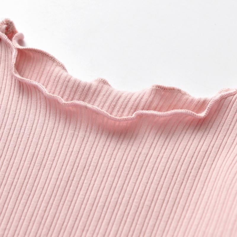 Autumn Spring Fashion Girl Long Sleeve T-Shirt with Ruffle Edges for Kids Soft and Warm Solid Color Children Casual Clothes Tops