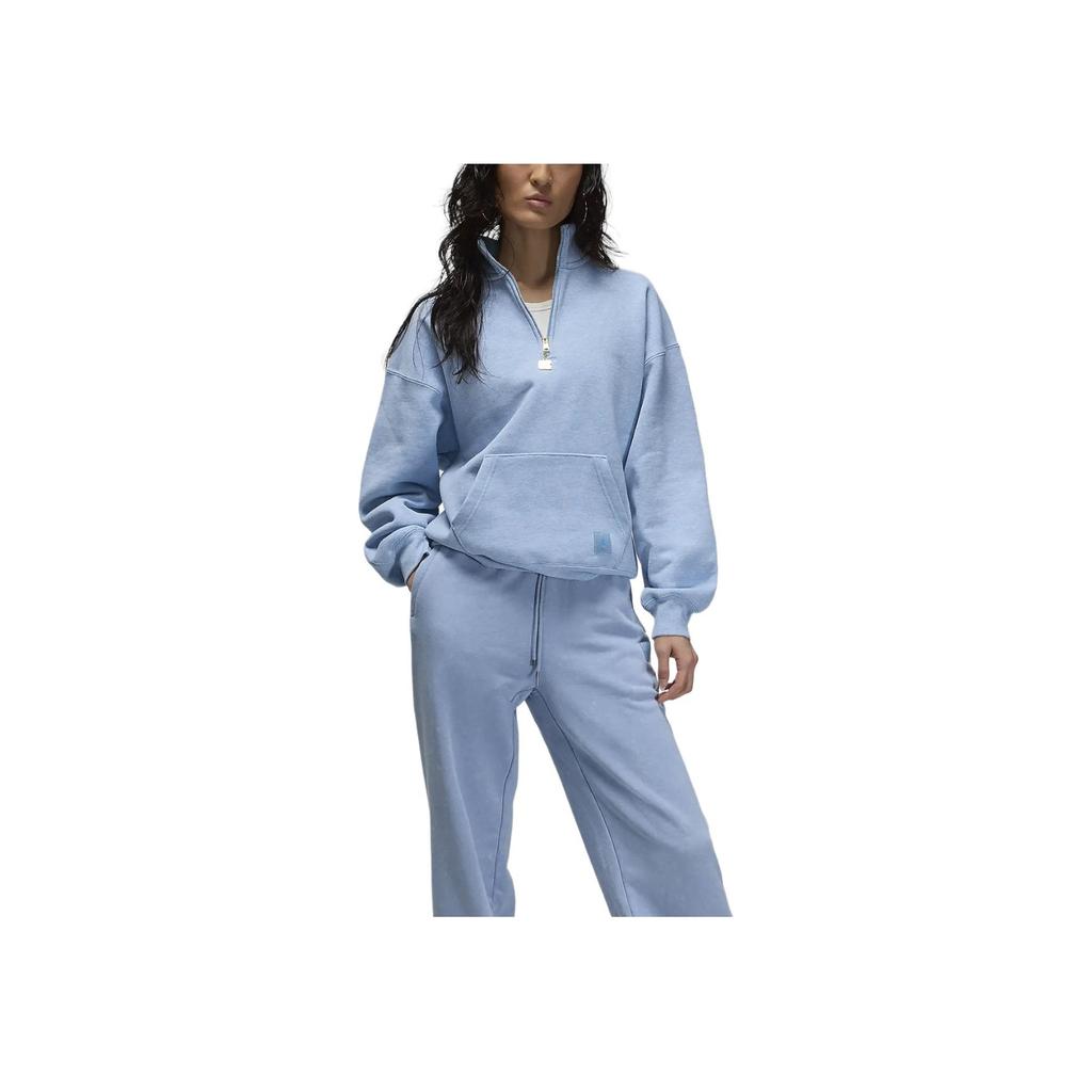 Jordan Solid Color Stand Collar Half-Zip Sweatshirt Women Tops Blue Gray FD7222-436