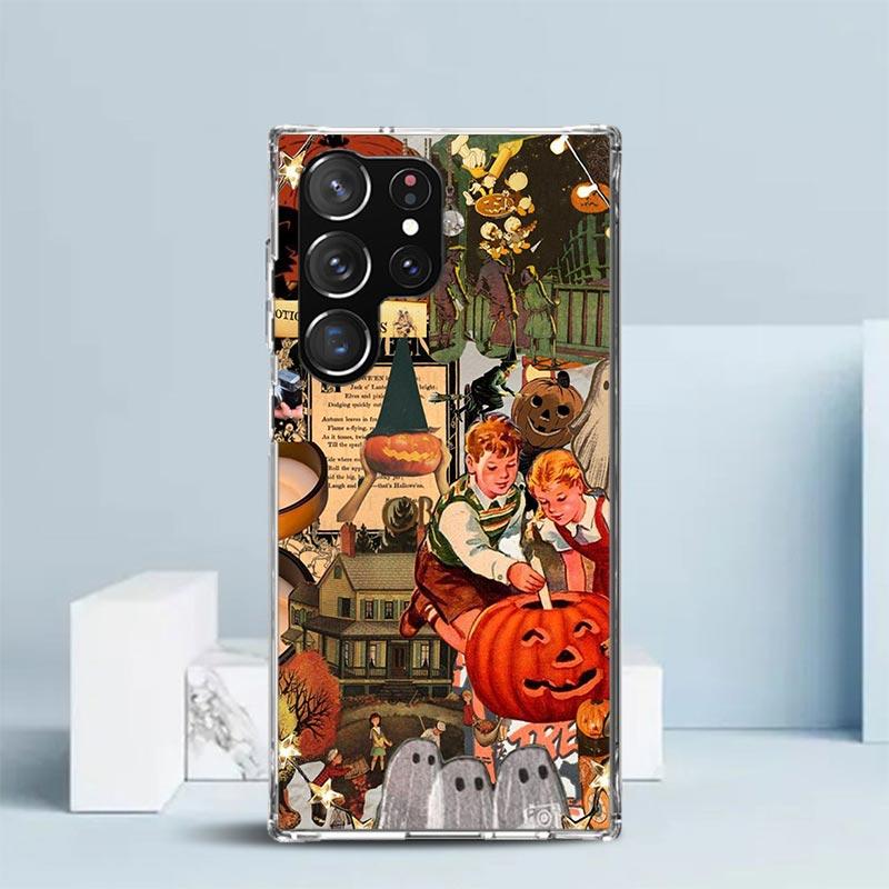 October Fall Halloween Spooky Pumpkin Phone Case For Samsung Galaxy S24 S25 Edge S26 Ultra S22 S23 Plus S21 + S20 FE Soft TPU Ba