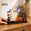 Indoor Seasonal Holiday Decorations Halloween Ghost Ornaments with Pumpkin Tombstone and Bat Elements Wooden