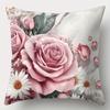 4Pcs Pink Rose Daisy Cushion Cover Floral Marble Crystal Printed Pillow Case Polyester Home Decor Sofa Living Room 2D Flat