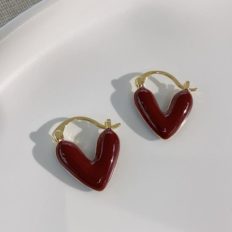 Vintage Red Enamel Love Heart Hoop Earrings For Women 2026 Elegant Dripping Oil Temperament Earrings Wedding Zircon Gifts