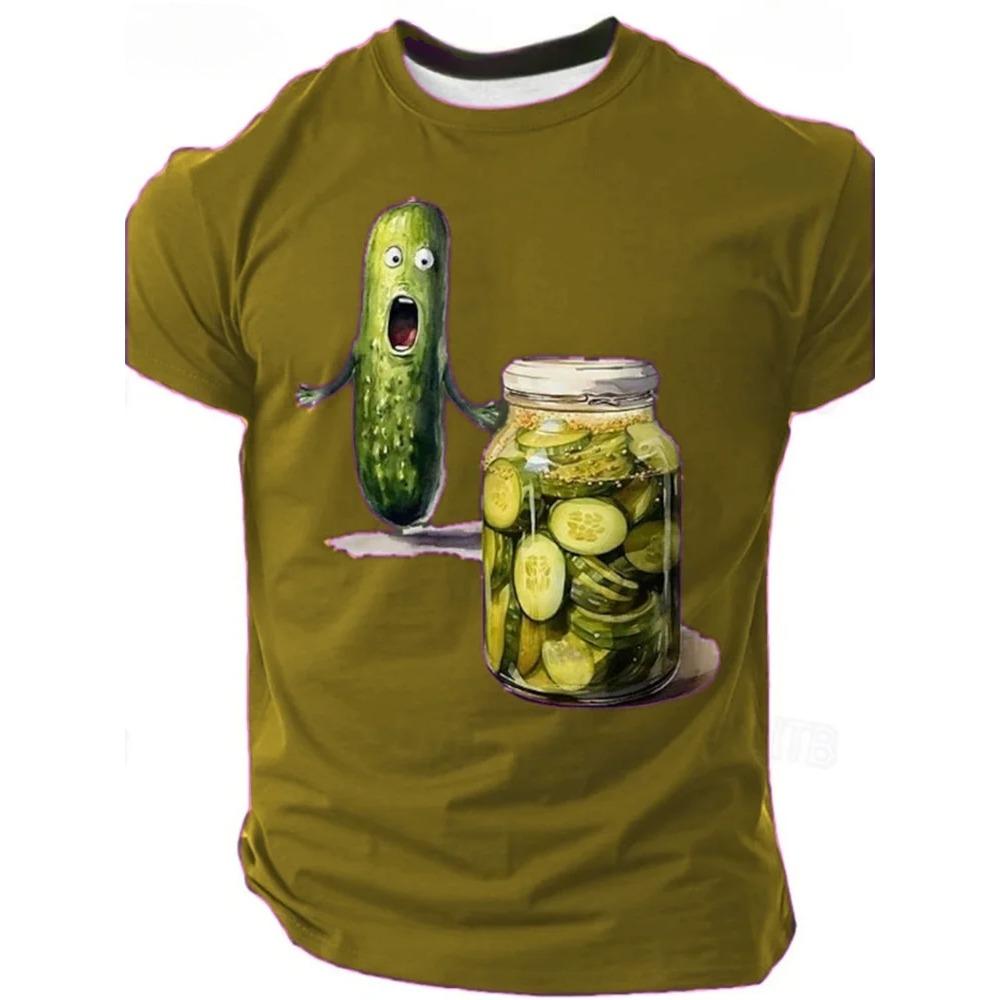 

Футболки с мультяшным рисунком огурца, летние дышащие топы для улицы, модные мужские футболки с круглым вырезом и коротким рукавом 5XL