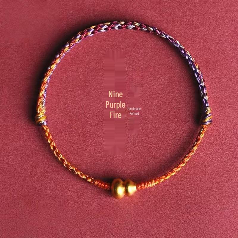 Nine Purple Li Fire Golden Gourd Zodiac Bracelet: Handmade Red Rope for Attracting Wealth & Luck - Perfect Couple Gift