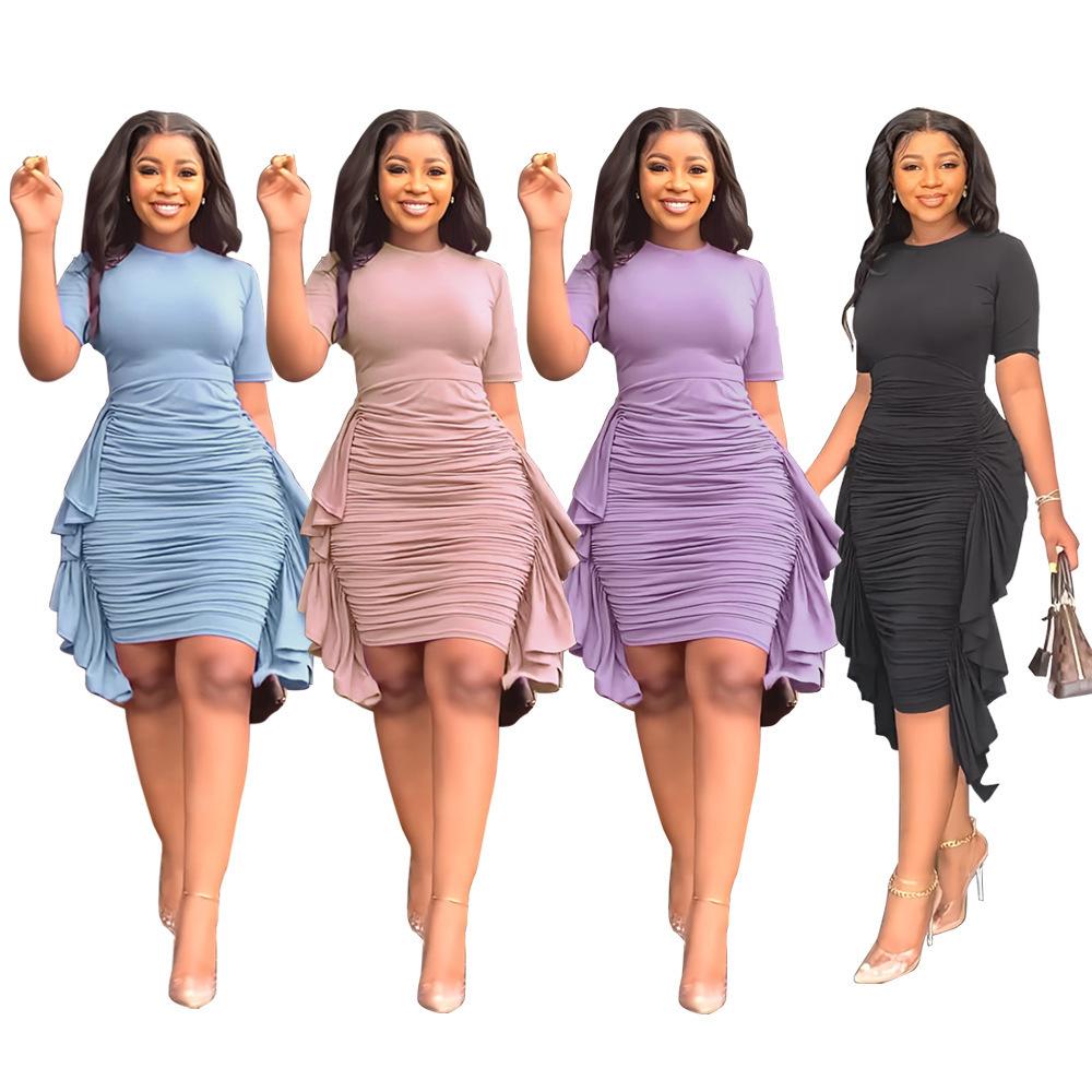 

Летнее однотонное платье с оборками и узкими плиссированными платьями для женщин